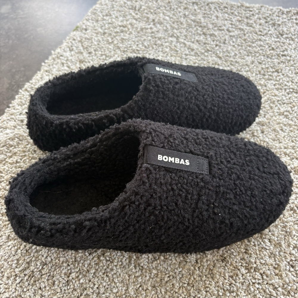 Bombas Sunday Slipper Faux-Fur Sherpa Slip-On Mule Black Women's Size 7